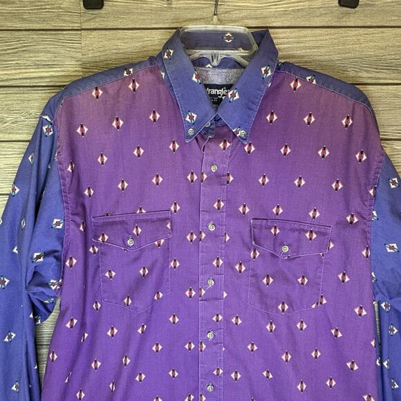Wrangle X-long tails Size 17.5 - 35 Purple Shirt Button Down Long Sleeve VTG - Picture 2 of 8
